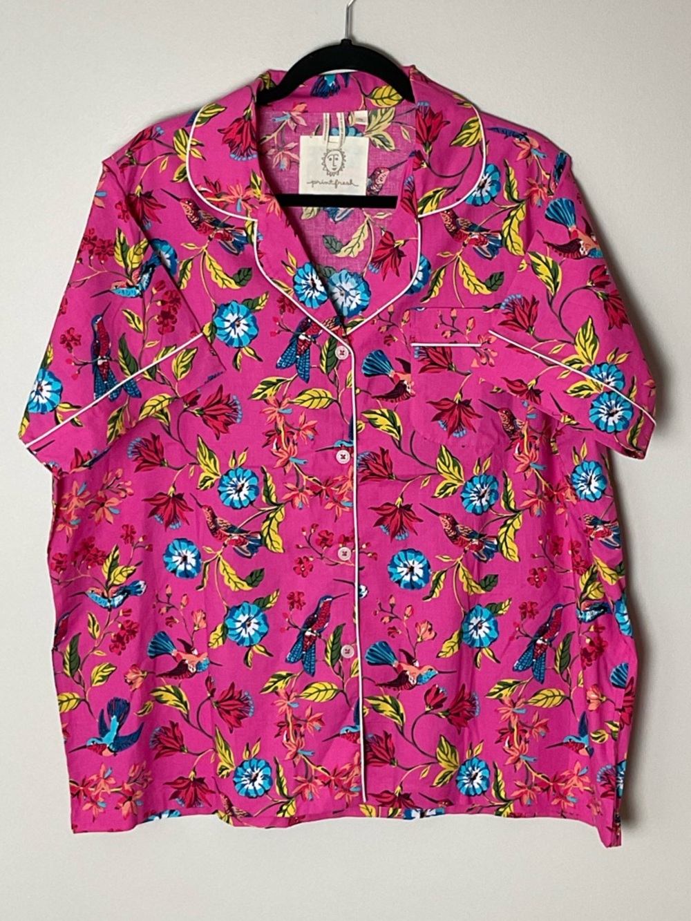 Printfresh Hot Pink Floral Bird Short Pajama Set 1X - Picture 2 of 8